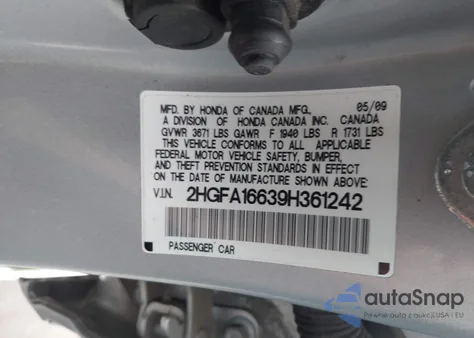 2009 Honda Civic Lx-S from USA, damaged, VIN 2HGFA16639H361242